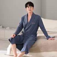 睡袍男秋冬季棉质高档长袖开衫浴袍宽松休闲大码青少年家居服晨袍