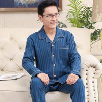 秋冬季睡衣男士长袖棉质中老年人家居服开衫翻领休闲宽松大码套装