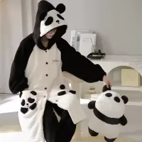 秋冬季长款法兰绒睡衣女保暖加厚珊瑚绒睡袍可爱连帽家居服两件套