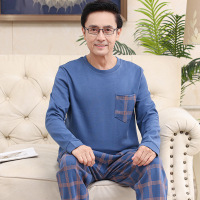 秋冬季长袖棉质睡衣男士中老年人爸爸套装宽松大码休闲保暖家居服