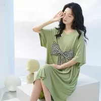 莫代尔女睡裙新款中长款短袖睡衣夏季圆领蝴蝶结简约家居服可外穿