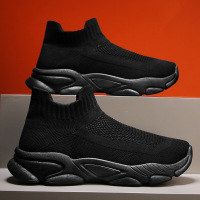 高帮男鞋新春季厚底百搭一脚蹬飞织袜子鞋休闲旅游运动潮鞋2025