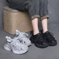 头层牛皮松糕跟老爹鞋女2025春季新款舒适透气网面休闲鞋百搭女鞋