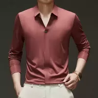 无痕剪刀领长袖T恤男2025春季新款时尚休闲中年弹力男士polo