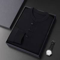 2025春季新款男士长袖T恤中国风纯色立领纽扣中年休闲polo衫男