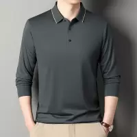 2025春季新款长袖polo衫男士中年爸爸装休闲翻领纯色透气男士T恤