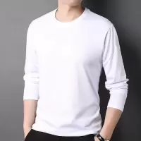 100%纯棉长袖T恤男2025春季新款圆领透气吸汗宽松全棉男士打底衫