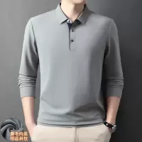 2025春季主推锦氨无痕磨毛POLO衫男士长袖翻领纯色弹力透气T恤男