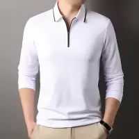 2025春季新款含蚕丝羊毛男士polo衫半拉链翻领休闲打底长袖T恤男