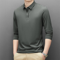 2025春季新款无痕锦氨男士polo衫中年商务休闲翻领透气长袖T恤男