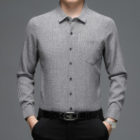 2025春季新款棉麻男士衬衫中年爸爸装翻领真口袋休闲透气衬衣男