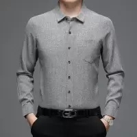 2025春季新款棉麻男士衬衫中年爸爸装翻领真口袋休闲透气衬衣男