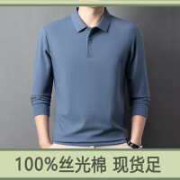 2025春季新款男士高端丝光棉长袖polo衫男时尚休闲纯色翻领T恤男