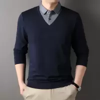 2025春季新款纯色男士假两件T恤男休闲商务百搭中年翻领polo衫男