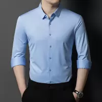 2025春季新款长袖无痕衬衫男纯色中年商务休闲爸爸装弹力衬衣