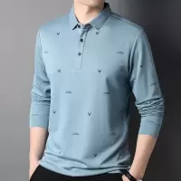 含桑蚕丝长袖polo衫男2025春季新款中年翻领印花舒适透气男士T恤