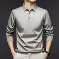 无痕225克长袖polo衫男2025春季新款中年高弹翻领商务休闲男士T恤