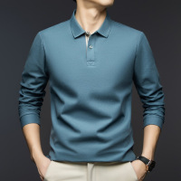 纯棉240克长袖T恤男2025春季新款全棉透气翻领休闲吸汗男士polo衫