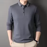 纯棉长袖T恤男春季新款翻领纯色中年商务休闲吸汗透气男士polo衫