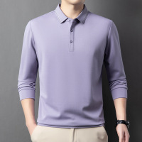 蚕丝羊毛男士polo衫2025春季新款磨毛轻奢柔软透气翻领长袖T恤男