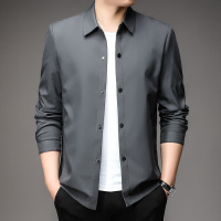 2025春季新款夹克男士商务休闲爸爸装翻领印花耐磨纯色三防外套男