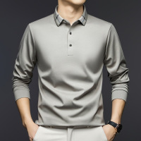 2025春季新款225克无痕长袖T恤男纯色休闲翻领透气弹力男士polo衫
