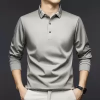 2025春季新款225克无痕长袖T恤男纯色休闲翻领透气弹力男士polo衫