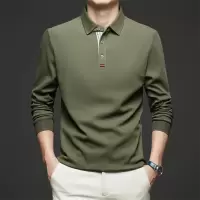 2025春季新款纯棉长袖T恤男商务休闲翻领纯色中年透气男士polo衫