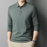 2025春季新款长袖polo衫男无痕锦氨弹力中年纯色休闲男士T恤