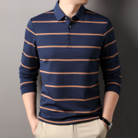 310克色织长袖男士polo衫2025春季新款长袖条纹休闲透气长袖T恤男