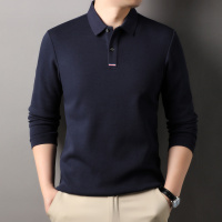 320克双面珠地含棉polo衫男2025春季新款长袖翻领纯色休闲男士T恤