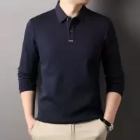 320克双面珠地含棉polo衫男2025春季新款长袖翻领纯色休闲男士T恤