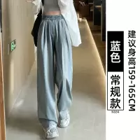 蓝色天丝牛仔裤女2025春秋季薄款阔腿宽松小个子高腰直筒显瘦裤子