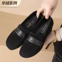 2025新款百搭43大码磨砂单鞋女平底低跟真皮鞋圆头粗跟春秋季女鞋