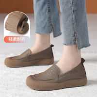 2025春季新款一脚蹬乐福鞋头层牛皮复古软底大码平底舒适闰月女鞋