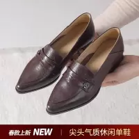 压花牛皮新款英伦春秋季2025时尚粗跟单鞋百搭女鞋软底舒适工作鞋
