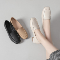 复古法式中口粗跟圆头单鞋真皮中跟舒适法式2025春新款大码乐福鞋