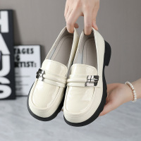 复古真皮小皮鞋女英伦风2025春秋新款圆头单鞋金属扣带软底乐福鞋