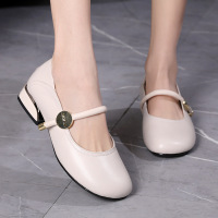 复古通勤简约浅口单鞋真皮25春秋款文艺复古一字带低跟玛丽珍女鞋
