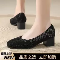 方头中跟单鞋烫钻百搭一脚蹬女鞋2025软底法式配裙子浅口时尚单鞋