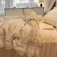 水洗棉四件套超美哒~精致碎花法式四件套韩国ins少女花边浪漫三件