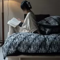 日式高端民宿A类婴幼儿级纯棉色织提花四件套侘寂风全棉床单被套4