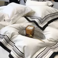 轻奢简约100支长绒棉四件套纯棉重工绣花被套枕套亲肤柔软