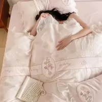 高端公主风花边120支纯棉四件套奶油少女法式浪漫全棉刺绣被套
