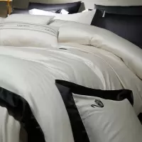 轻奢刺绣长绒棉纯棉四件套匹马棉简约拼色全棉被套床单笠床上用品