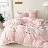 少女粉小卡通刺绣寝具级床品高级感全棉水洗棉三四件套家纺