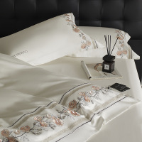 浪漫轻法式100支超柔全棉四件套玫瑰刺绣宽边被套国风纯棉超柔