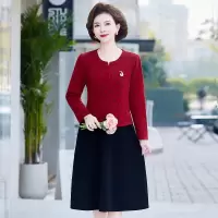 205年妈妈装春装连衣裙时尚洋气中老年矮个子婆婆装假两件裙子女
