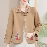 中老年休闲外套时尚国风刺绣妈妈装春装衣服40岁短款中年开衫女款