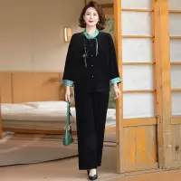 新款中年金丝绒套装春装女40岁加大加肥中老年人两件套50岁洋气女